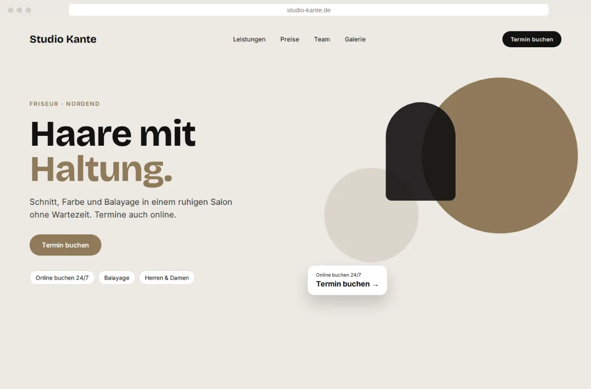 Moderne Friseur-Website mit klarer Botschaft und Online-Terminbuchung