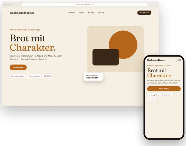 Beispiel-Website für eine Bäckerei mit Filialfinder und Tortenbestellung