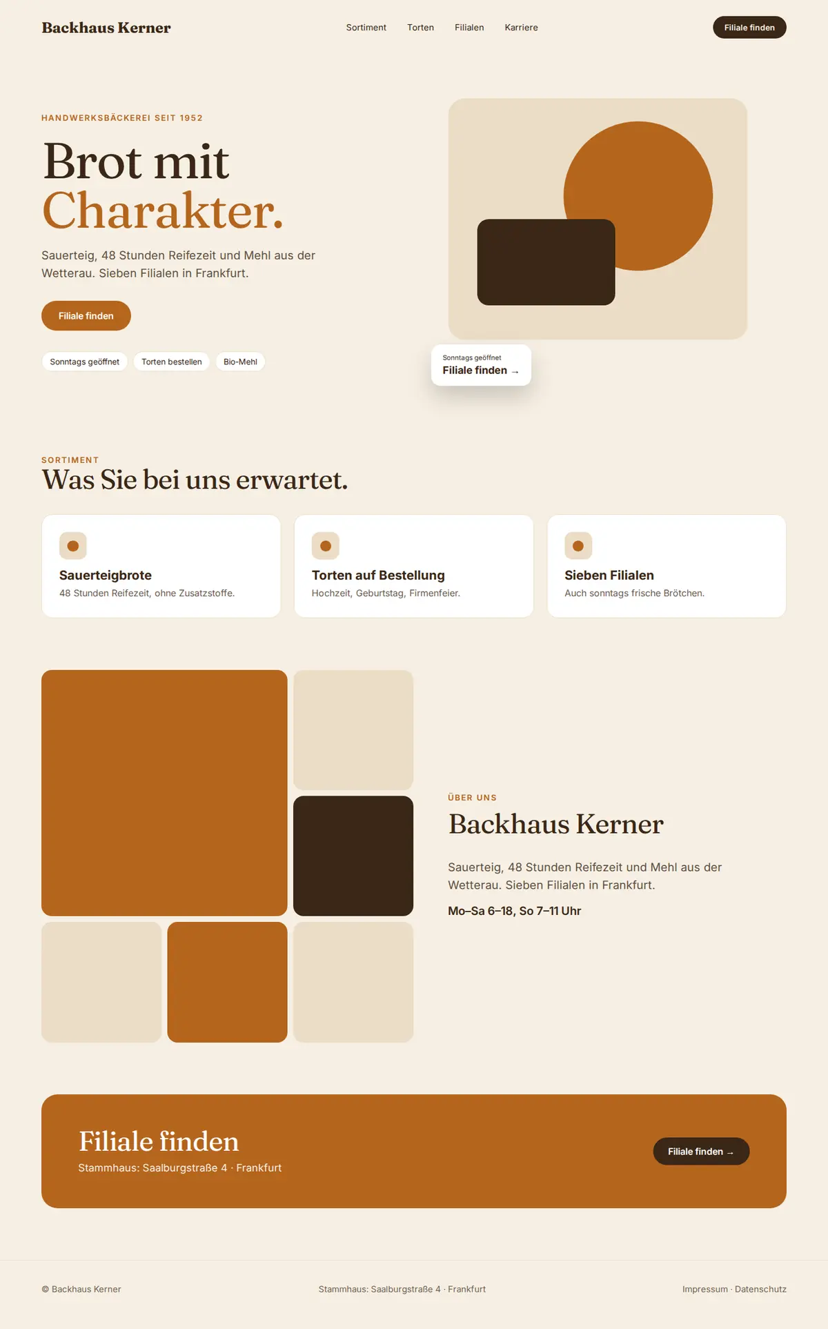 Komplette Beispiel-Website für Bäckereien auf dem Desktop: Backhaus Kerner