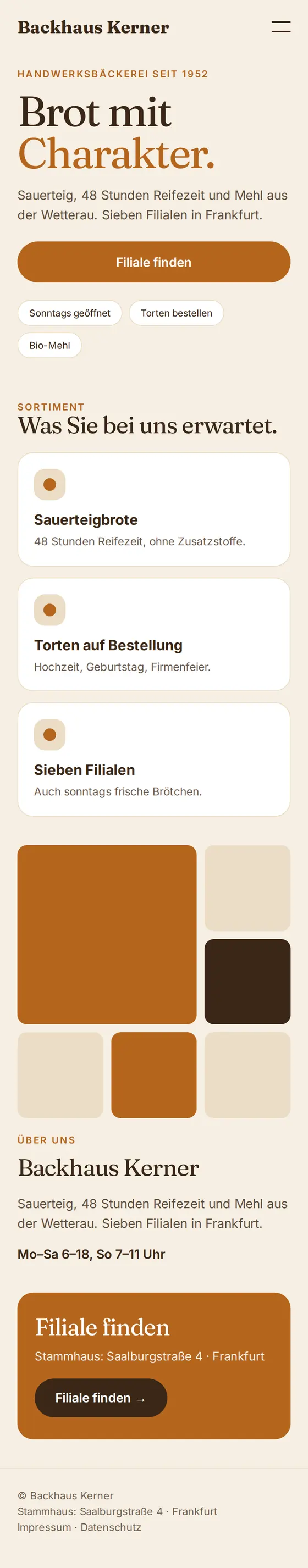 Mobile Ansicht der Beispiel-Website für Bäckereien