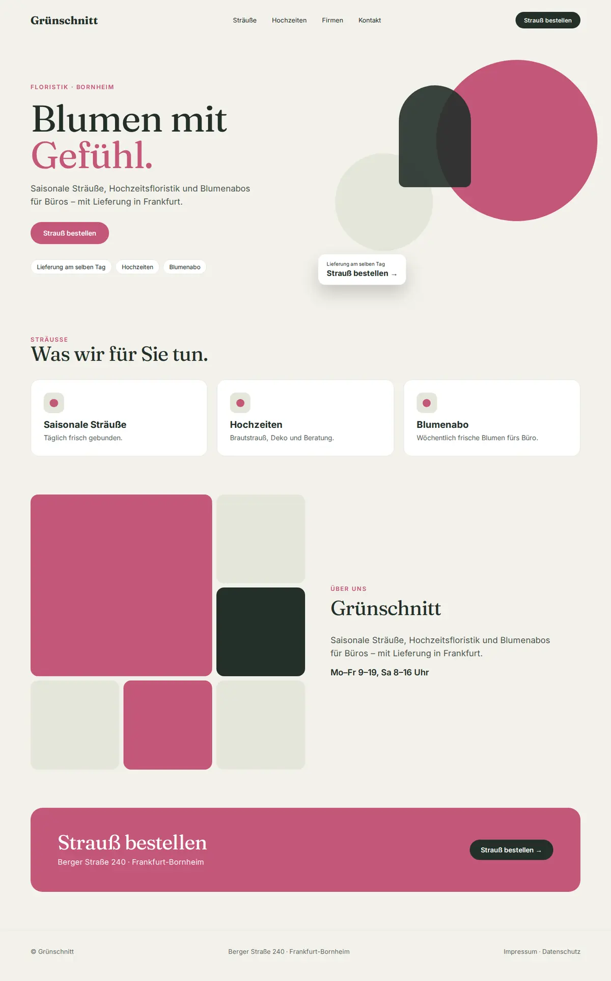 Komplette Beispiel-Website für Blumenläden und Floristen auf dem Desktop: Grünschnitt