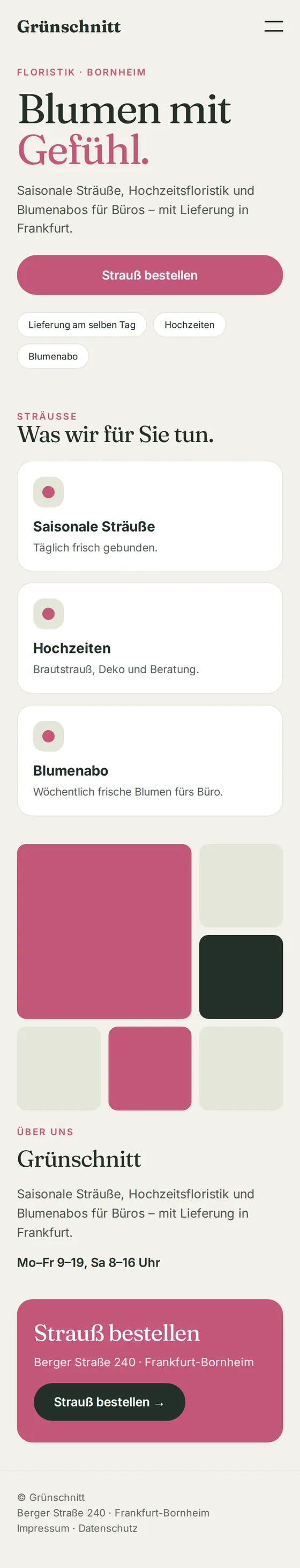 Mobile Ansicht der Beispiel-Website für Blumenläden und Floristen