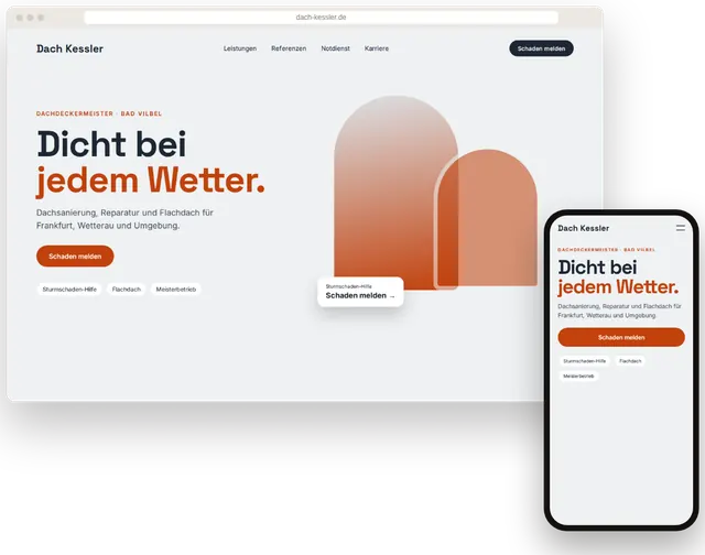Beispiel-Website für einen Dachdeckerbetrieb mit Notdienst