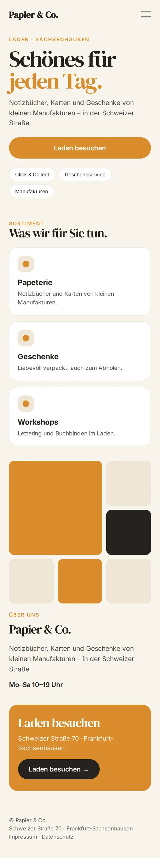 Mobile Ansicht der Beispiel-Website für Läden und Einzelhändler