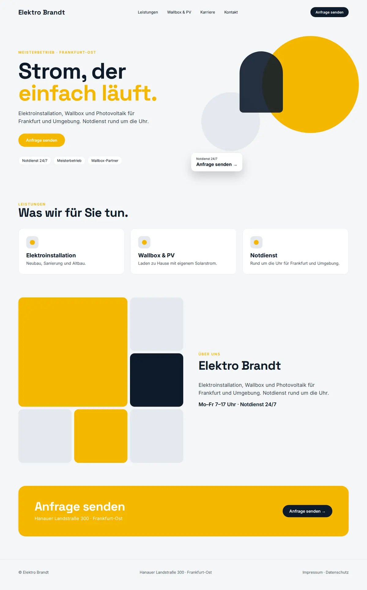 Komplette Beispiel-Website für Elektrobetriebe auf dem Desktop: Elektro Brandt