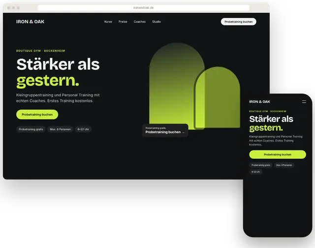 Beispiel-Website für ein Fitnessstudio mit Kursplan und Probetraining-Buchung