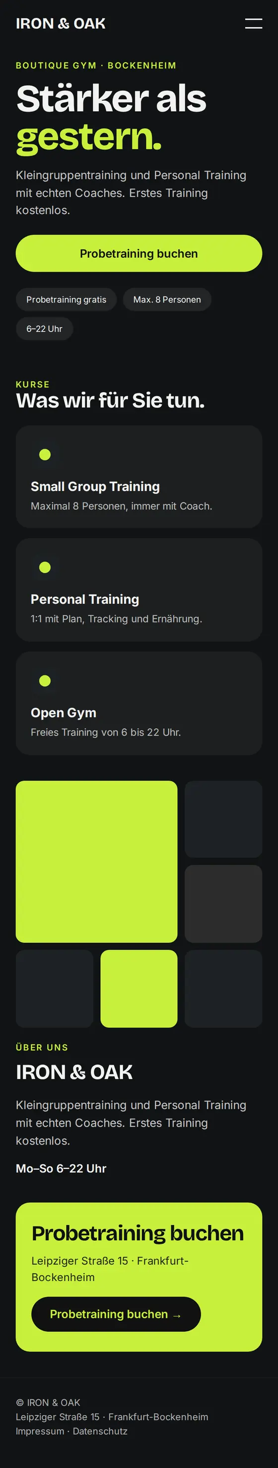 Mobile Ansicht der Beispiel-Website für Fitnessstudios und Personal Trainer