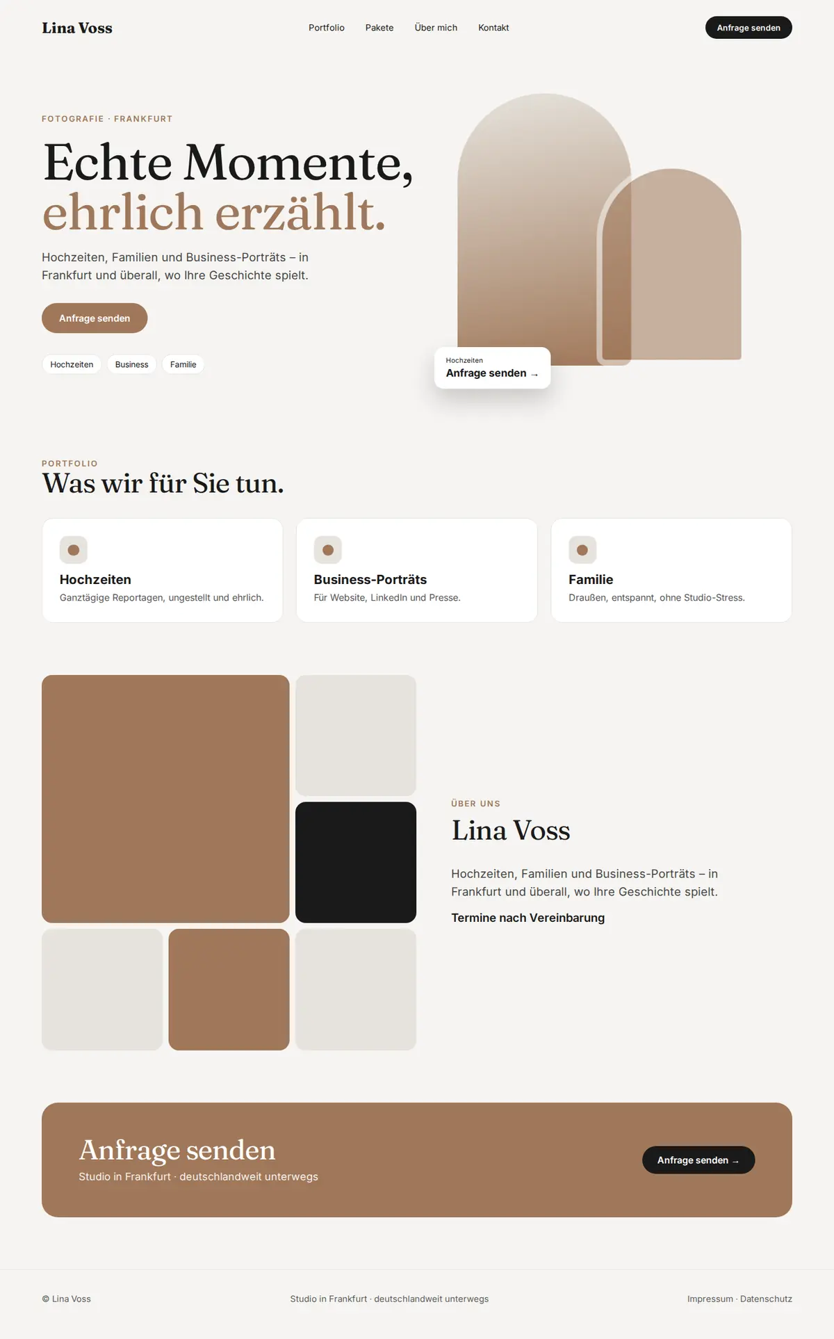 Komplette Beispiel-Website für Fotografinnen und Fotografen auf dem Desktop: Lina Voss