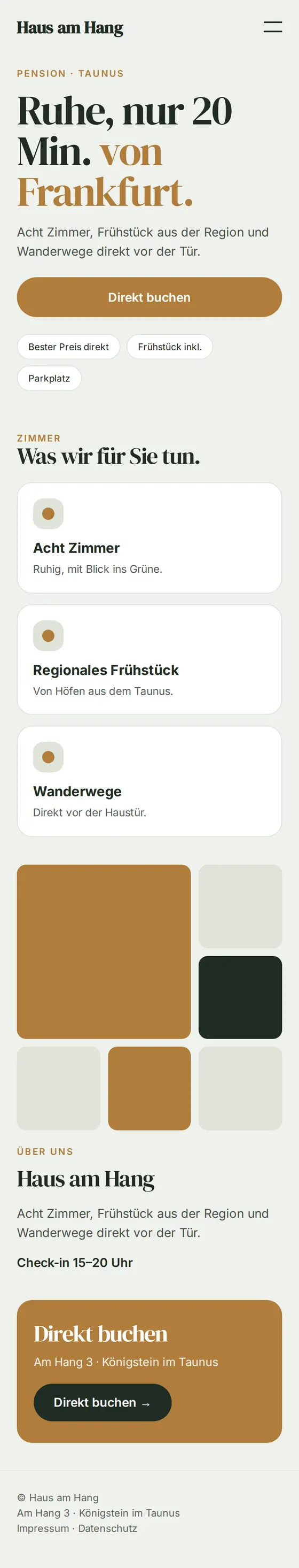 Mobile Ansicht der Beispiel-Website für Hotels, Pensionen und Ferienwohnungen
