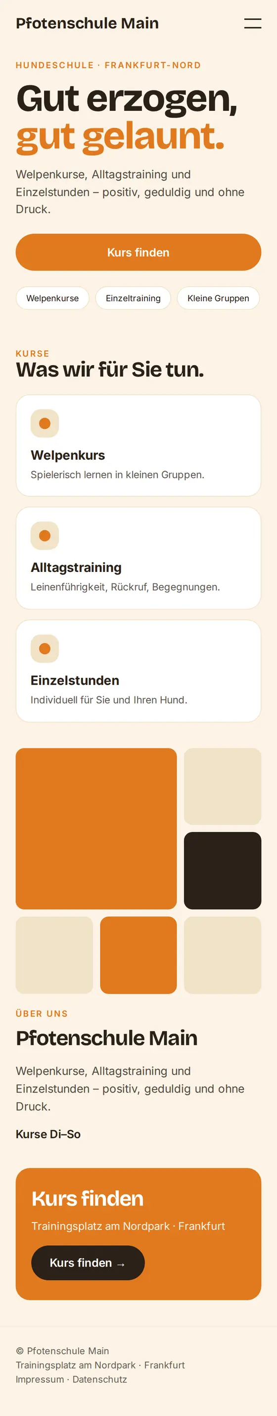 Mobile Ansicht der Beispiel-Website für Hundeschulen und Hundesalons