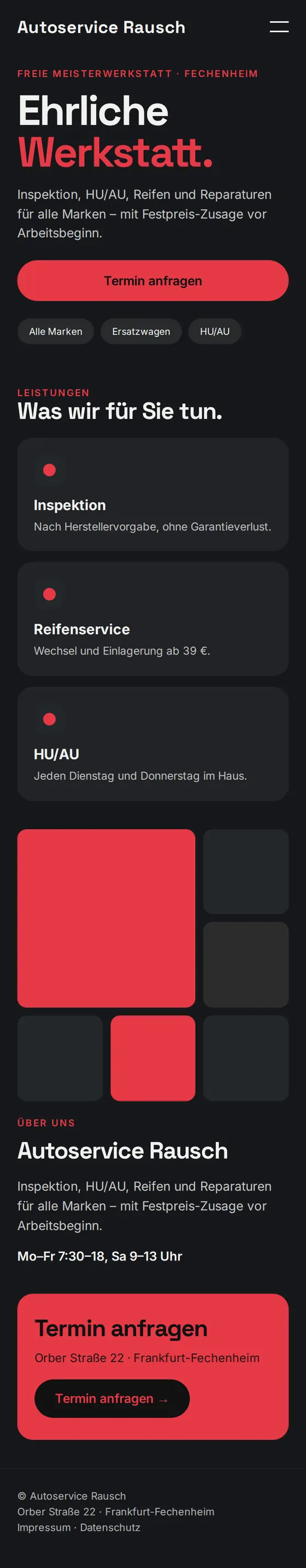 Mobile Ansicht der Beispiel-Website für Kfz-Werkstätten