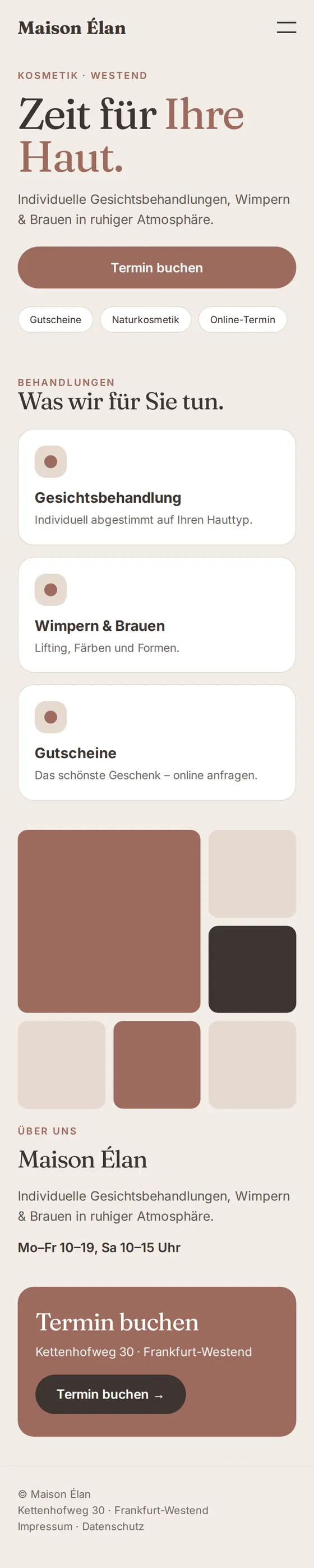 Mobile Ansicht der Beispiel-Website für Kosmetikstudios