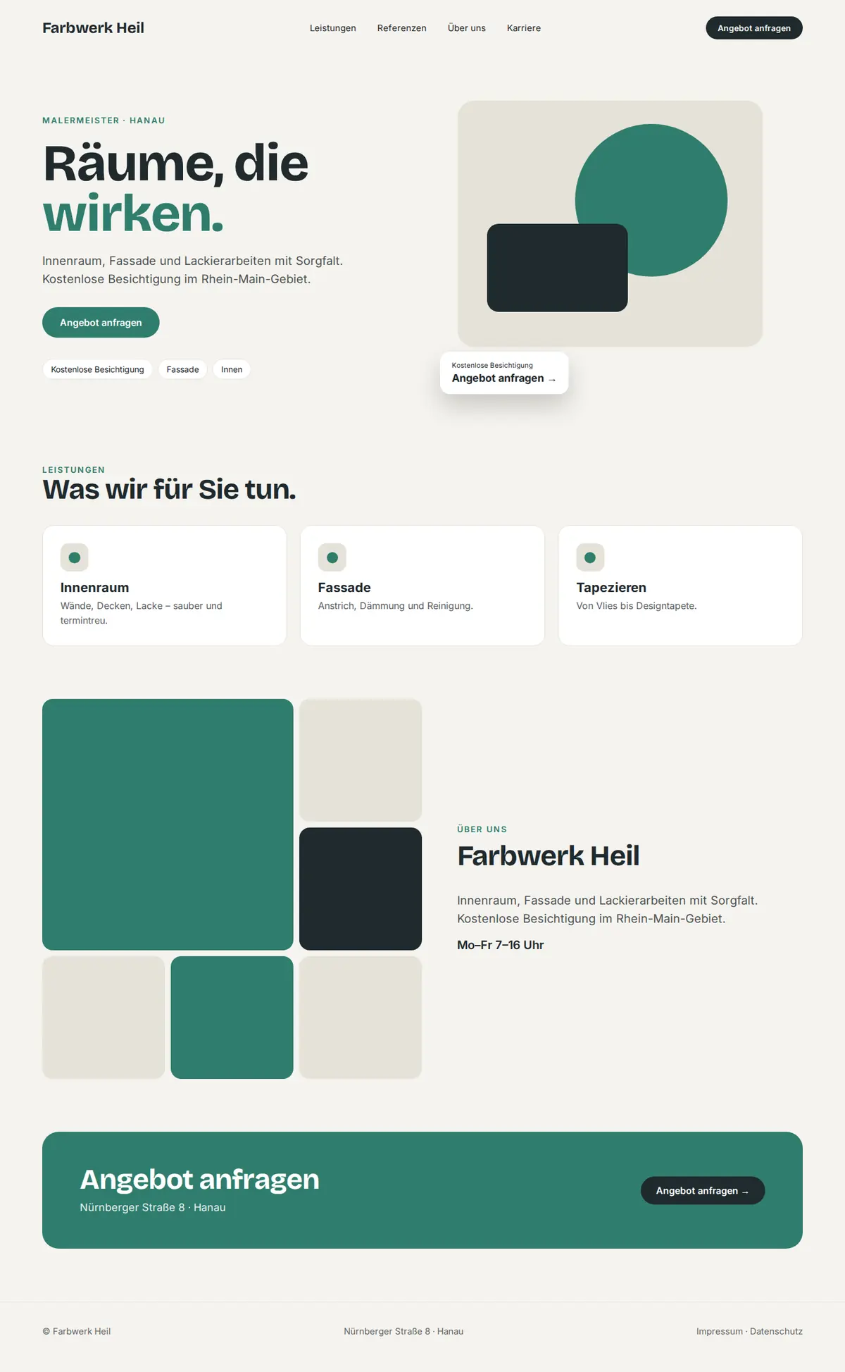 Komplette Beispiel-Website für Malerbetriebe auf dem Desktop: Farbwerk Heil