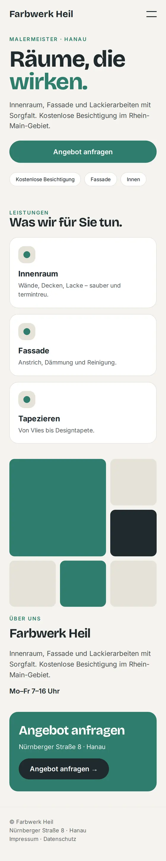 Mobile Ansicht der Beispiel-Website für Malerbetriebe