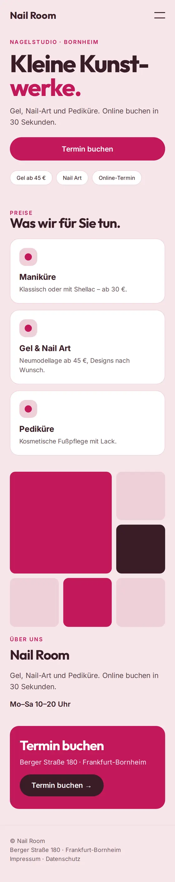 Mobile Ansicht der Beispiel-Website für Nagelstudios