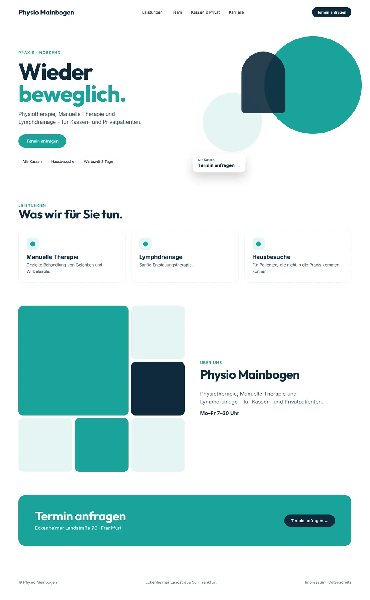 Komplette Beispiel-Website für Physiotherapie-Praxen auf dem Desktop: Physio Mainbogen