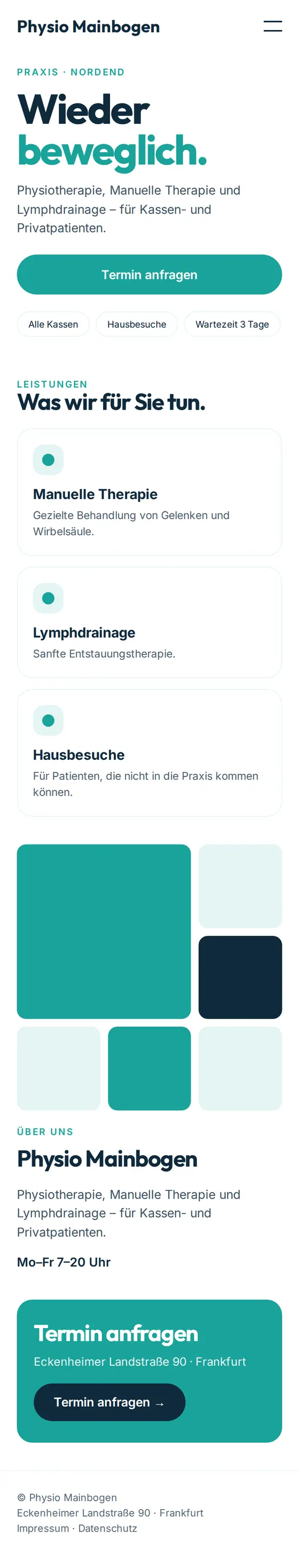 Mobile Ansicht der Beispiel-Website für Physiotherapie-Praxen