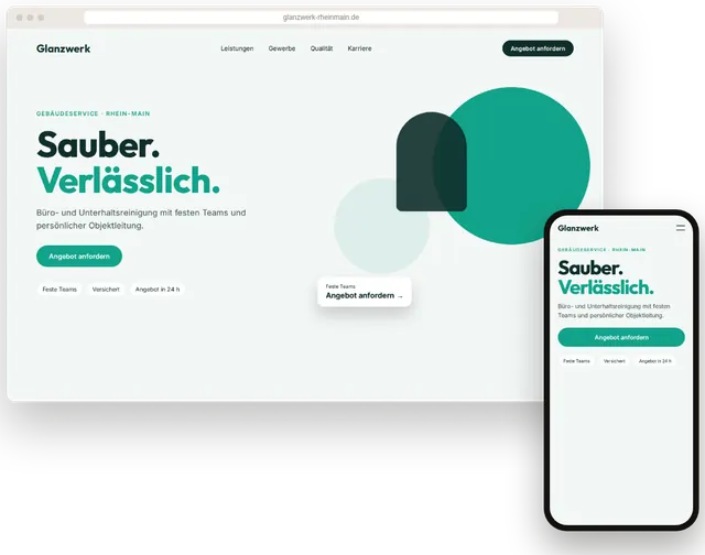 Beispiel-Website für eine Reinigungsfirma mit Angebotsrechner-Anfrage