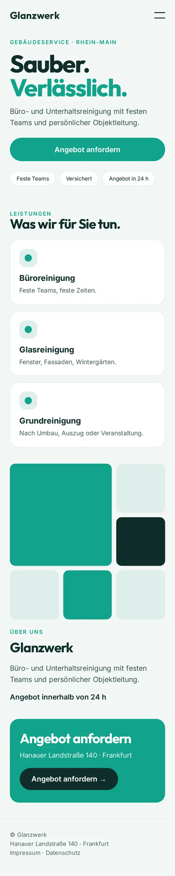 Mobile Ansicht der Beispiel-Website für Reinigungsfirmen