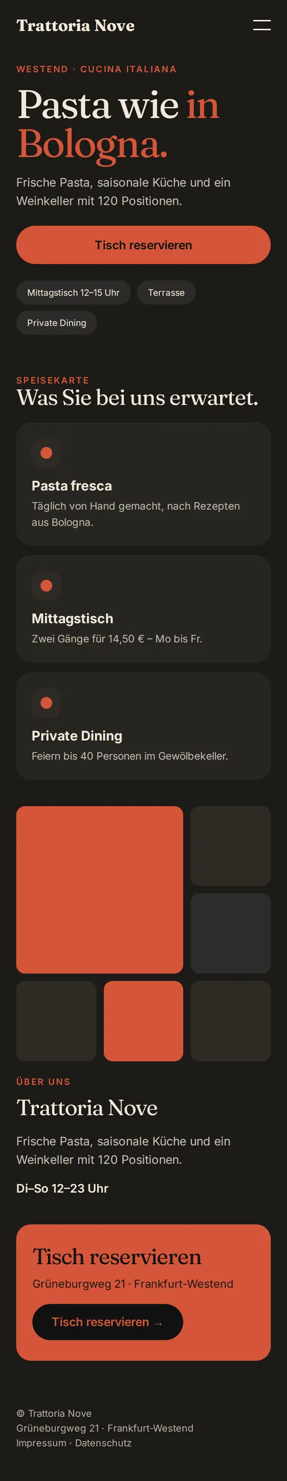 Mobile Ansicht der Beispiel-Website eines Restaurants