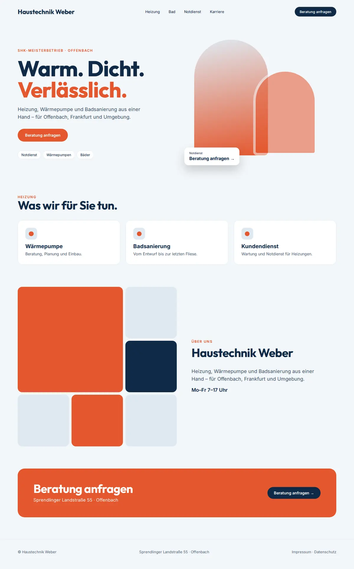 Komplette Beispiel-Website für SHK-Betriebe auf dem Desktop: Haustechnik Weber