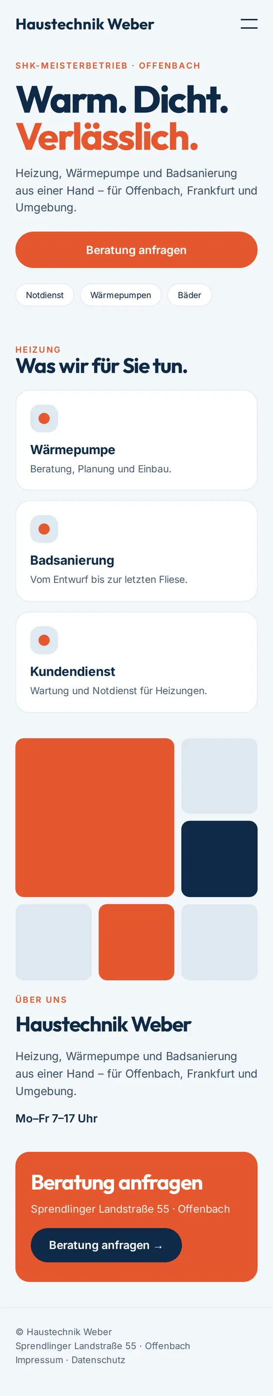 Mobile Ansicht der Beispiel-Website für SHK-Betriebe