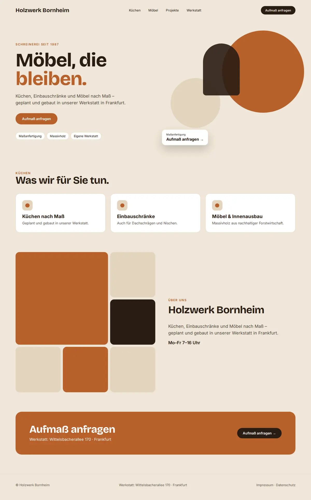 Komplette Beispiel-Website für Schreinereien und Tischlereien auf dem Desktop: Holzwerk Bornheim