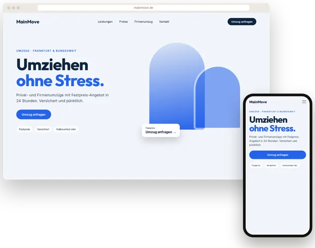 Beispiel-Website für ein Umzugsunternehmen mit Umzugsanfrage