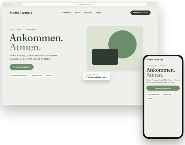 Beispiel-Website für ein Yogastudio mit Stundenplan
