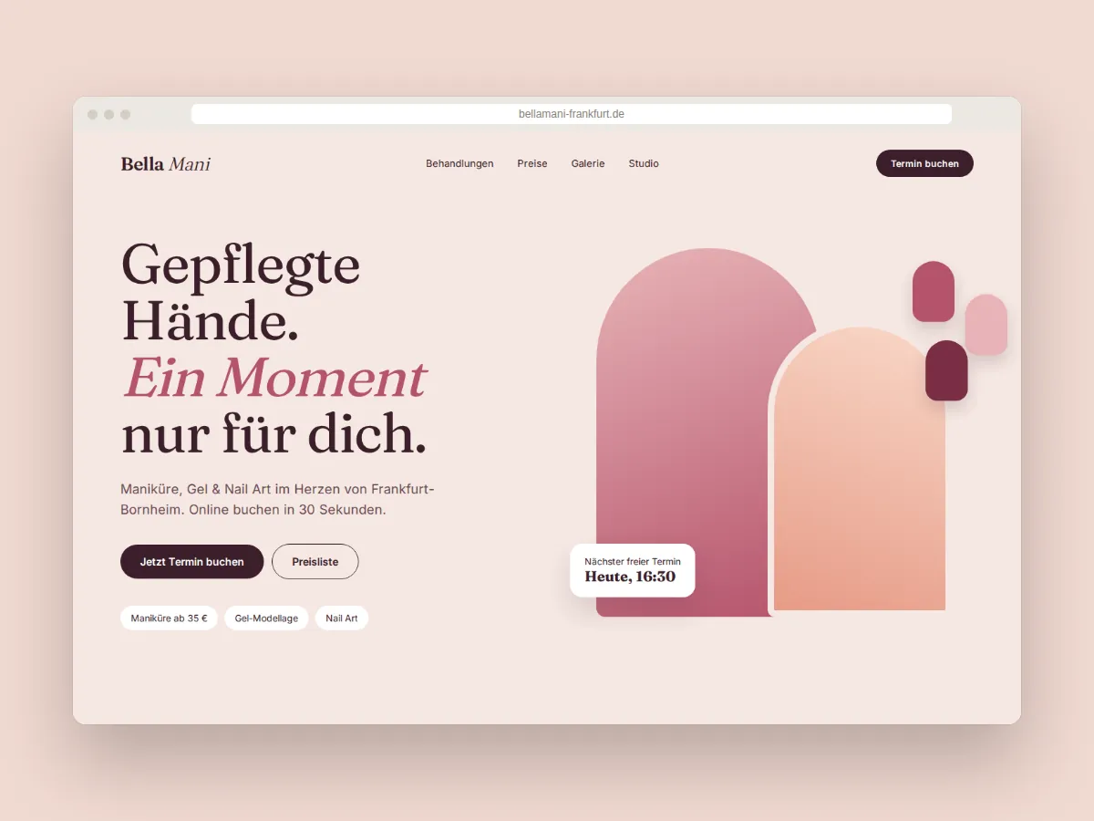 Website-Design für ein Nagelstudio in Frankfurt-Bornheim mit Online-Terminbuchung
