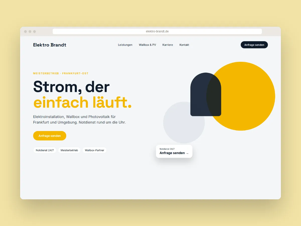 Website-Design für einen Elektrobetrieb in Frankfurt mit Notdienst